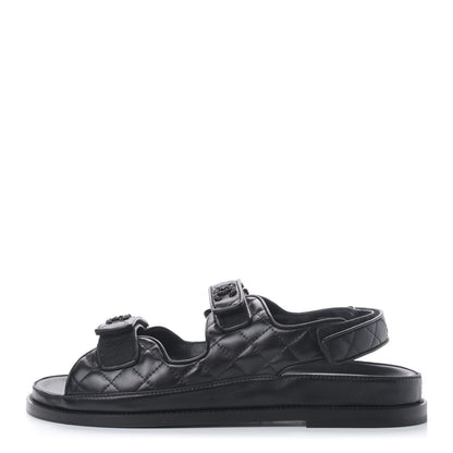 Chanel Lambskin Velcro Dad Sandals 41.5 Black 1 of 6