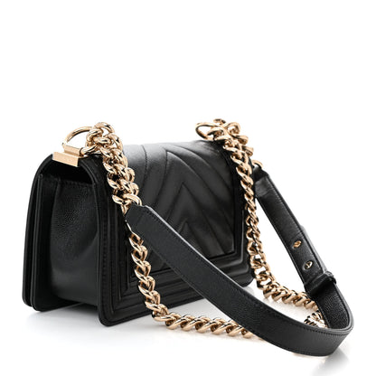 Chanel Caviar Chevron Quilted Small Boy Flap Black 3 of 11