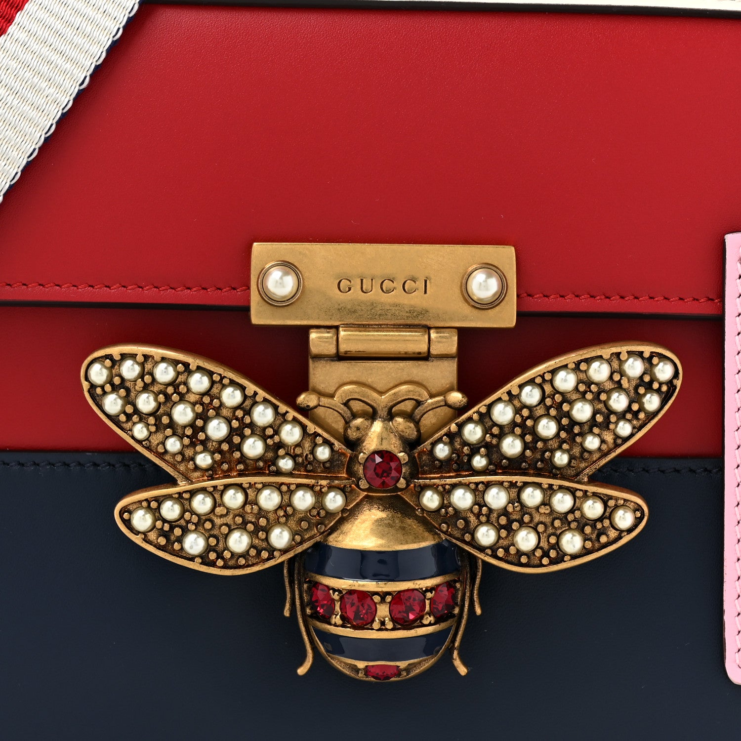 Gucci Calfskin Sylvie Web Small Queen Margaret Top Handle Bag Blue Agata Hibiscus Red Mystic White Sugar Pink 9 of 13