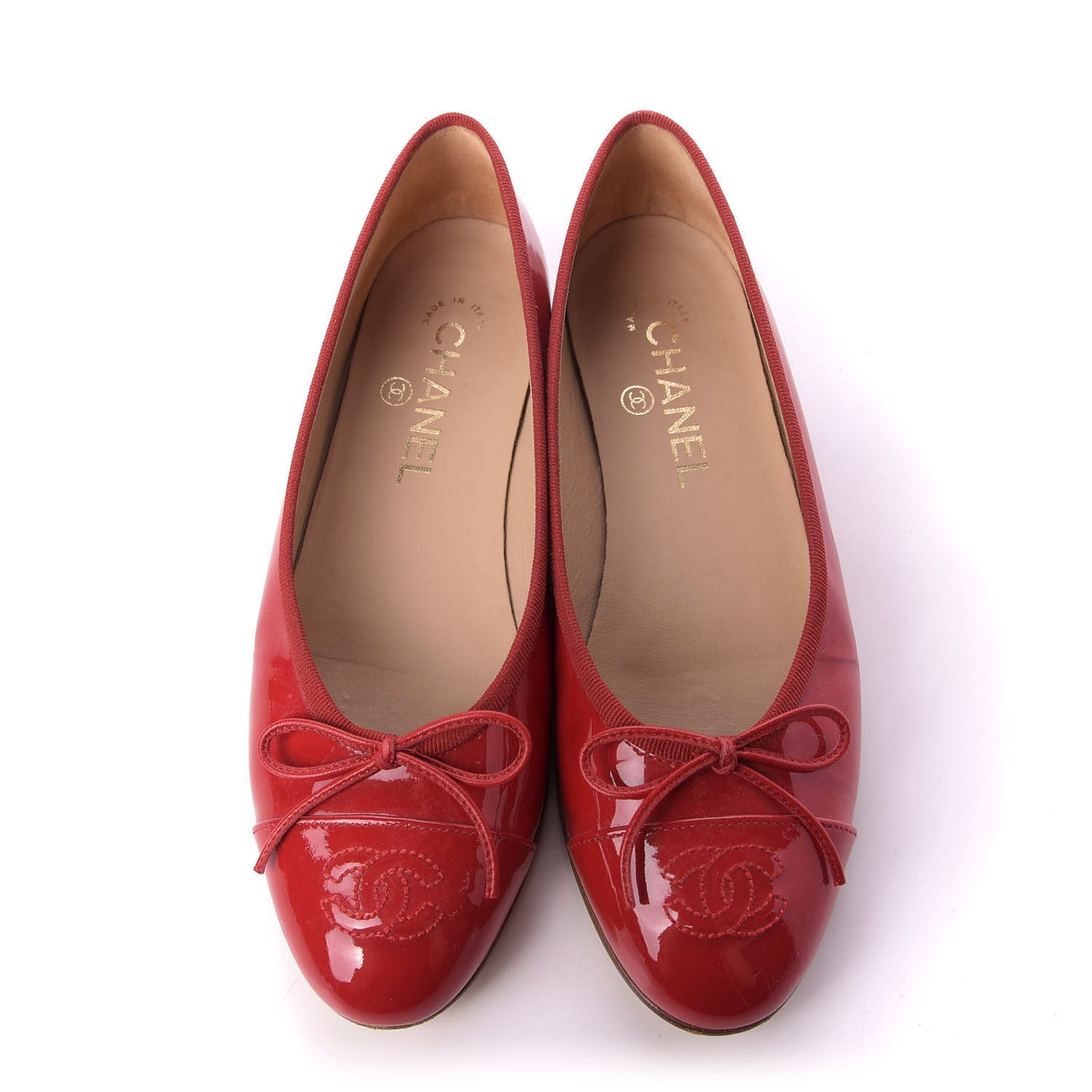 Patent Calfskin CC Cap Toe Ballerina Flats 36.5 Red