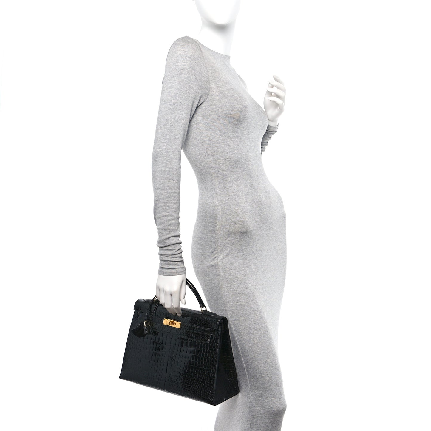 Shiny Porosus Crocodile Kelly Sellier 32 Black