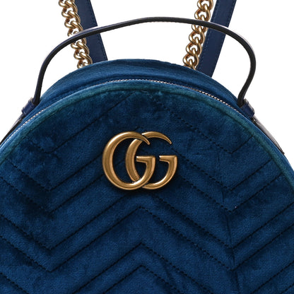 Gucci Velvet Matelasse GG Marmont Dome Backpack Cobalt Blue 8 of 10