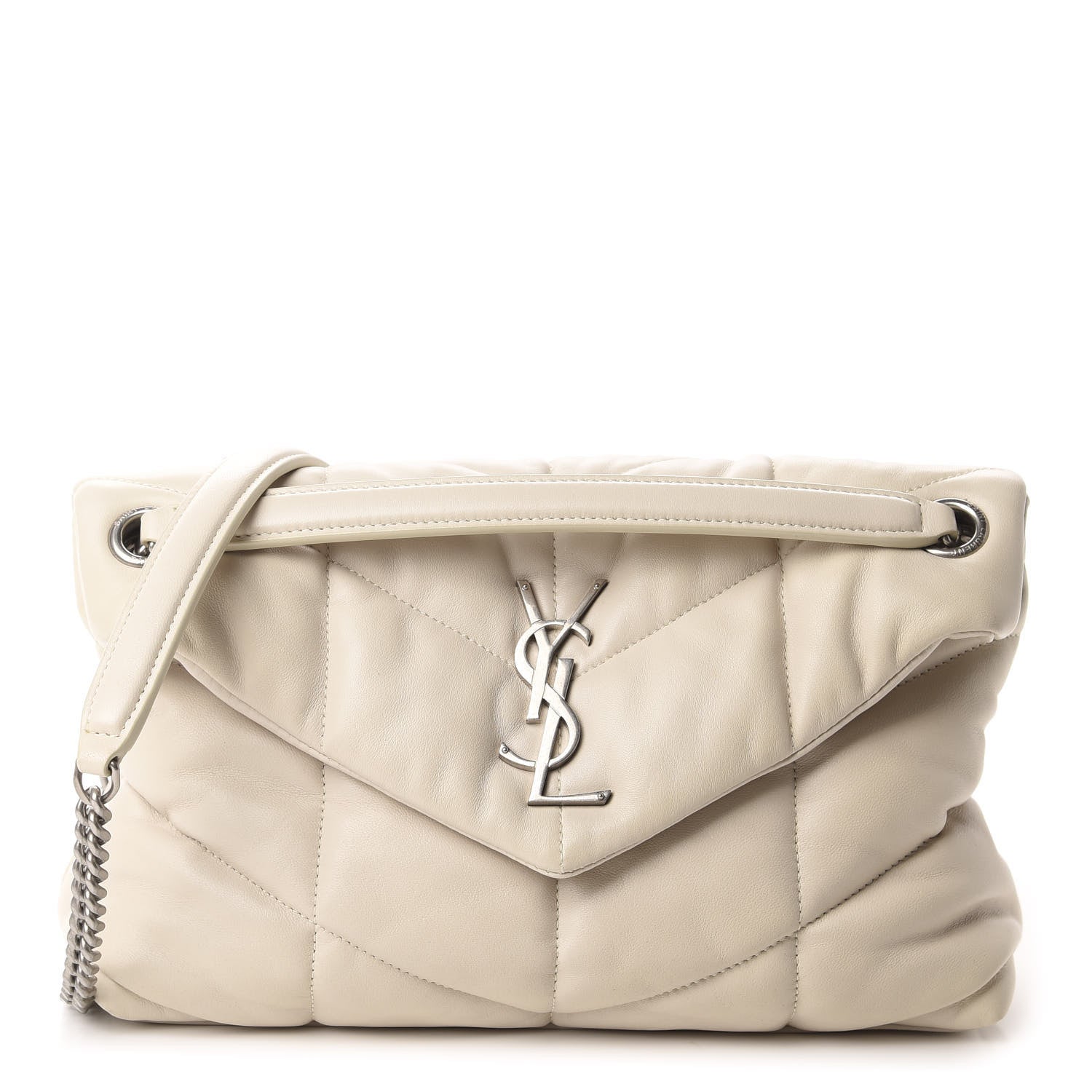 Saint Laurent Lambskin Quilted Small Loulou Puffer Monogram Chain Satchel Blanc Vintage 1 of 11