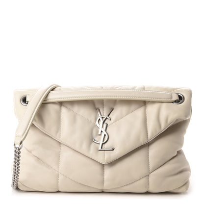 Saint Laurent Lambskin Quilted Small Loulou Puffer Monogram Chain Satchel Blanc Vintage 1 of 11