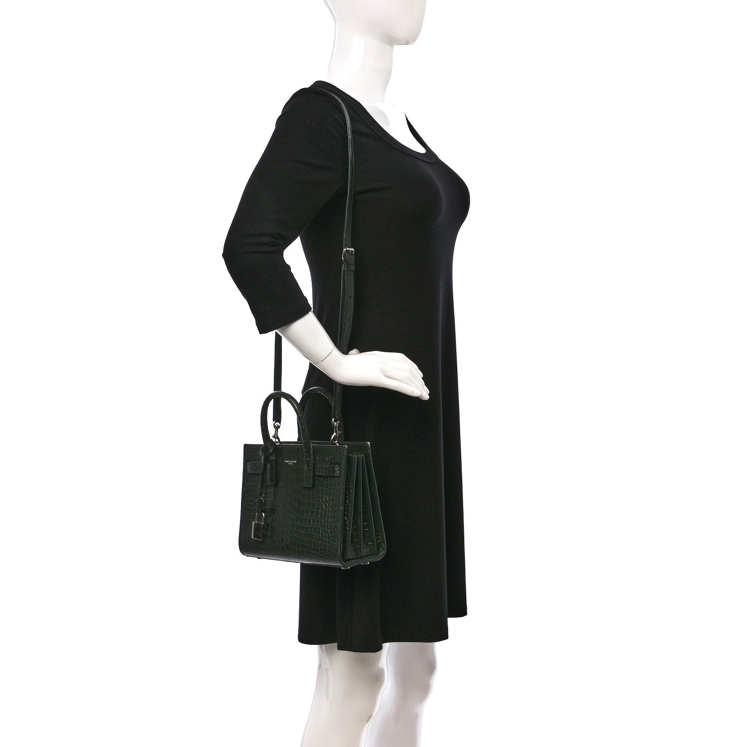 Saint Laurent Calfskin Crocodile Embossed Nano Sac De Jour Dark Green 3 of 20