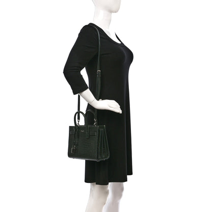 Saint Laurent Calfskin Crocodile Embossed Nano Sac De Jour Dark Green 3 of 20