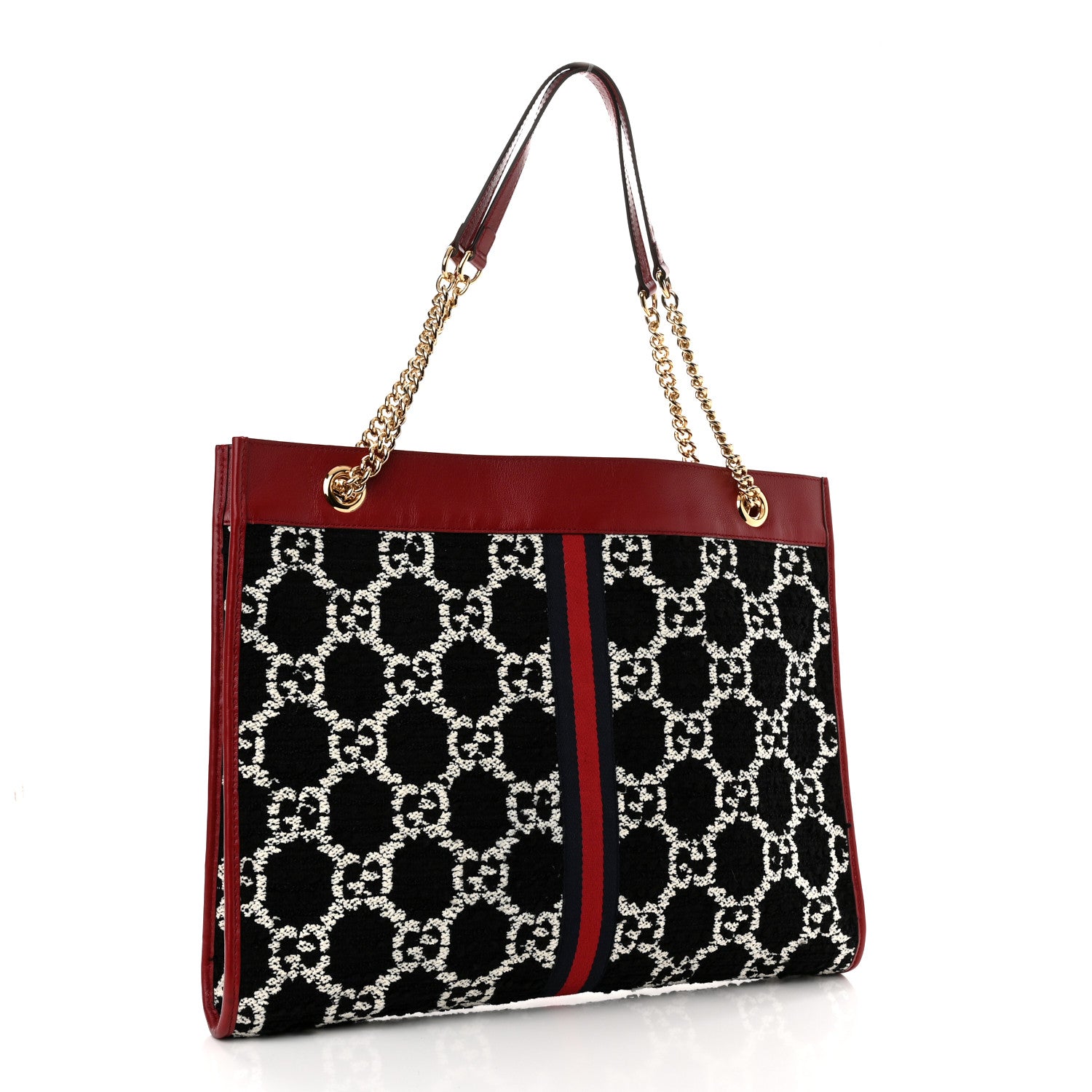 Gucci Tweed GG Monogram Large Rajah Chain Tote Romantic Cherry Black White 3 of 11