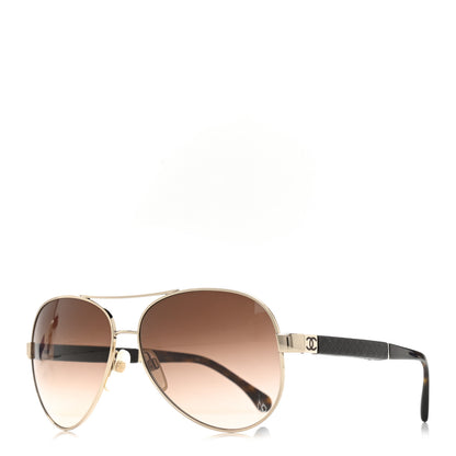 Chanel Lambskin Quilted CC Aviator Sunglasses 4195-Q Brown Gold 1 of 7