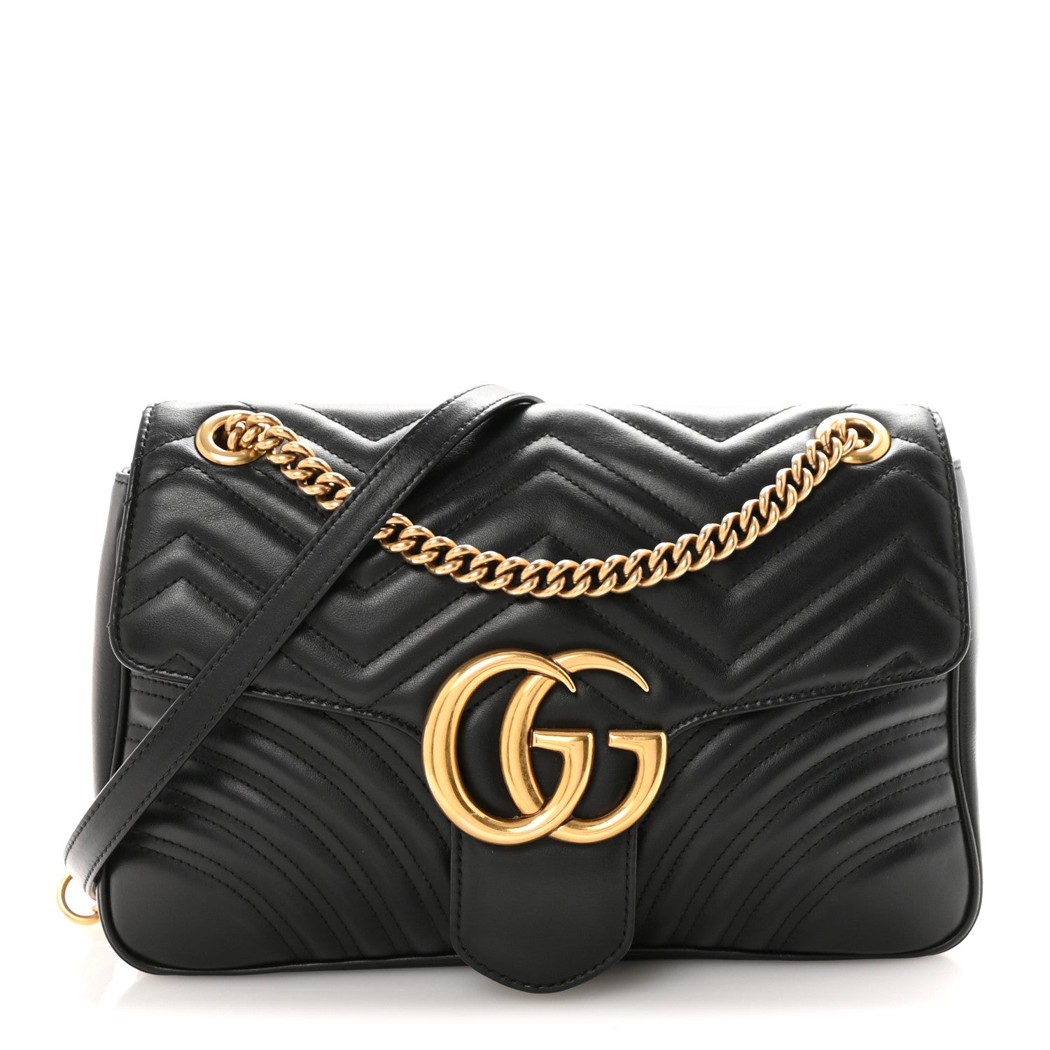 Gucci Calfskin Matelasse Medium GG Marmont Shoulder Bag Black 1 of 11