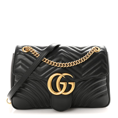 Gucci Calfskin Matelasse Medium GG Marmont Shoulder Bag Black 1 of 11