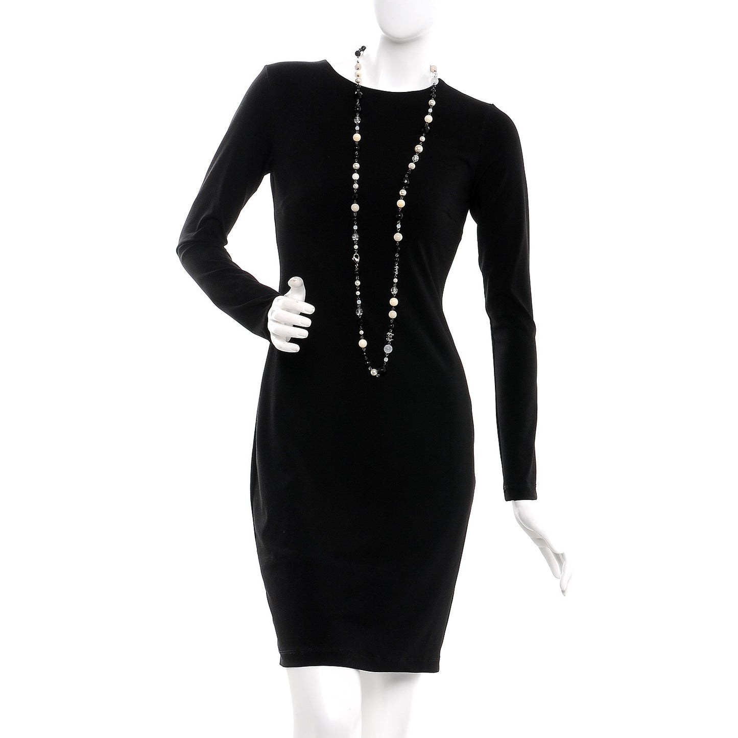 Pearl Crystal Bead CC Long Necklace Black