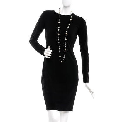 Chanel Pearl Crystal Bead CC Long Necklace Black 2 of 3