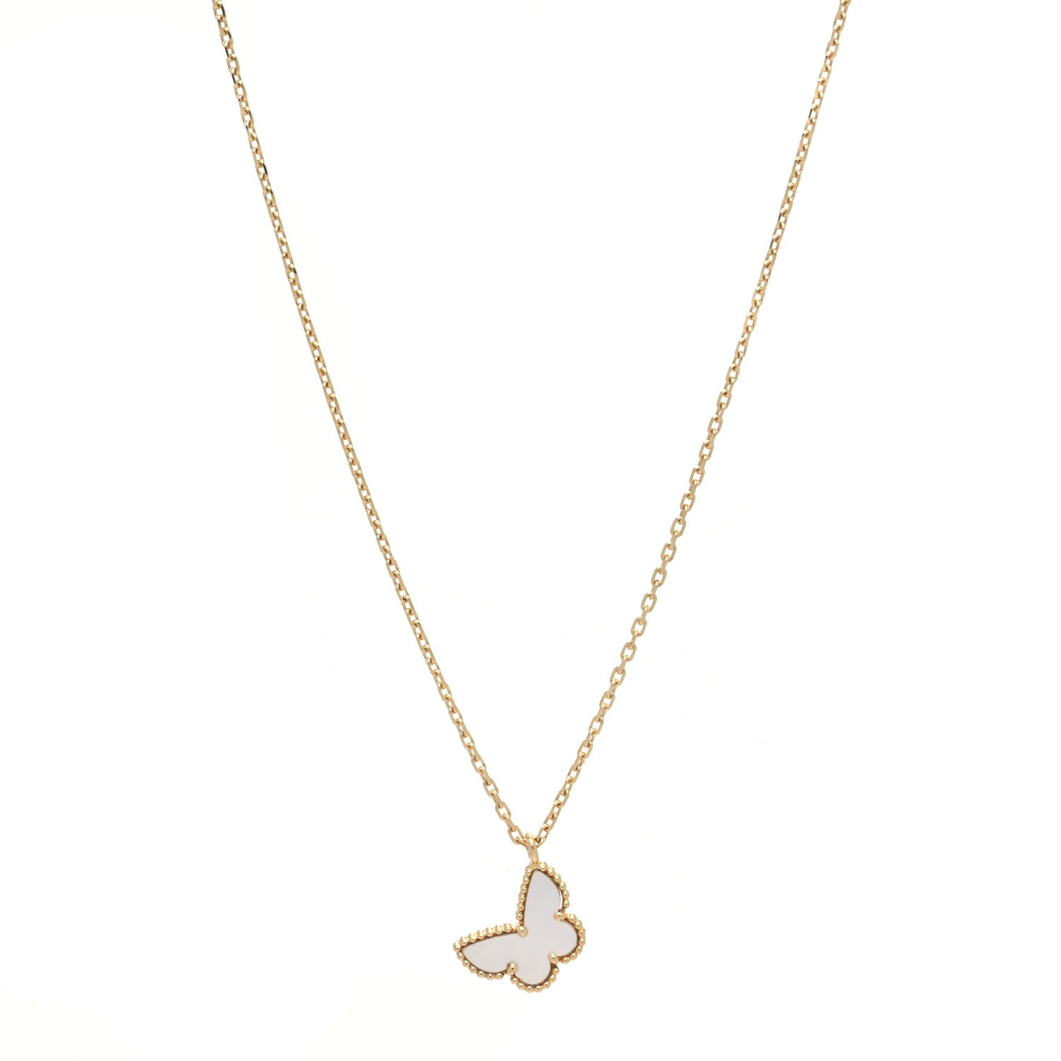 Van Cleef & Arpels 18K Yellow Gold Mother of Pearl Sweet Alhambra Butterfly Pendant Necklace 1 of 6