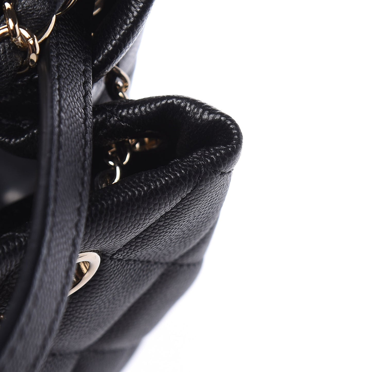 Caviar Quilted Large Rolled Up Bucket Drawstring Bag Black