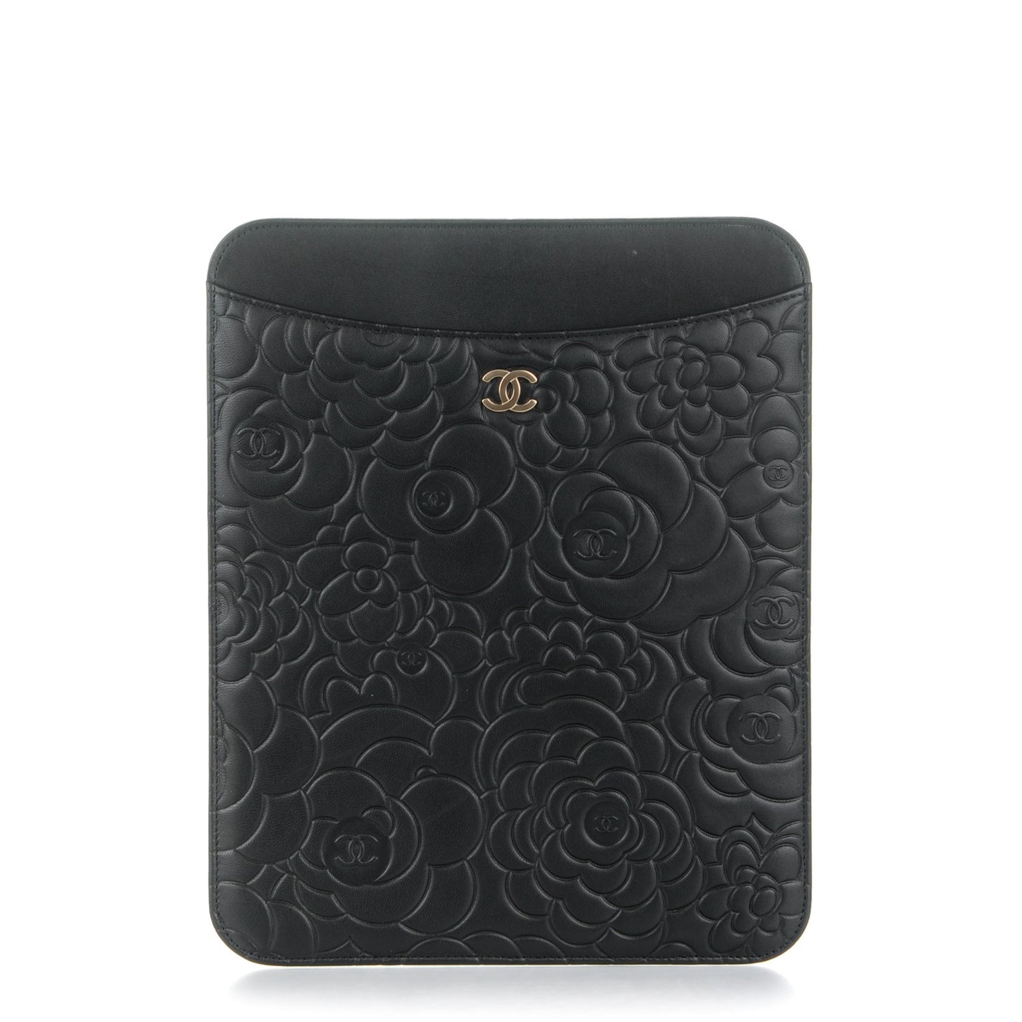 Lambskin Camellia Embossed iPad Case Black