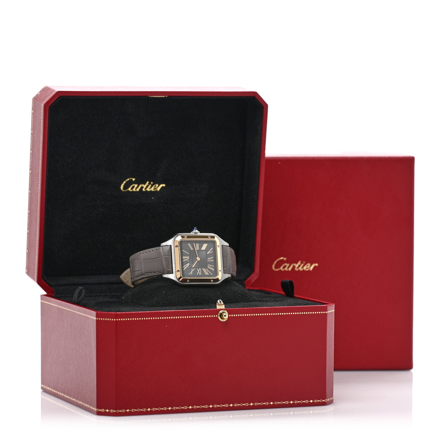 Cartier Stainless Steel 18K Yellow Gold Alligator 31.4mm Santos Dumont Quartz Watch Grey 5 of 5