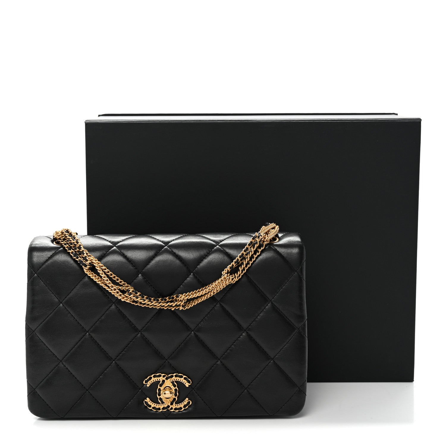 Chanel Lambskin Quilted On And On Medium Chain Flap Black 11 of 11