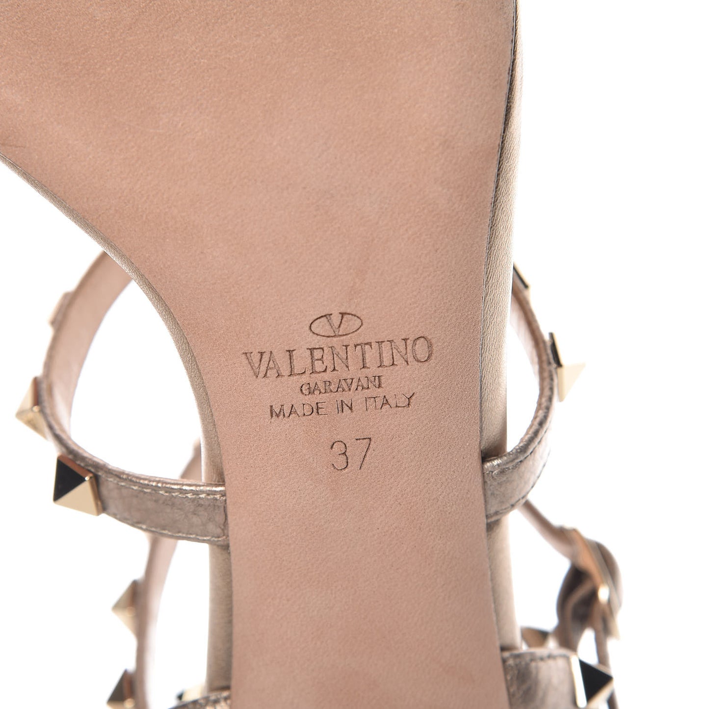 Metallic Pebbled Calfskin Rockstud Gladiator 105mm Sandals 37 Skin