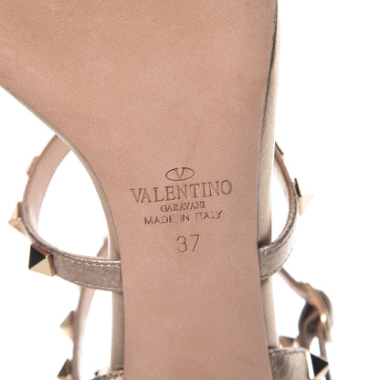 Valentino Garavani Metallic Pebbled Calfskin Rockstud Gladiator 105mm Sandals 37 Skin 6 of 7