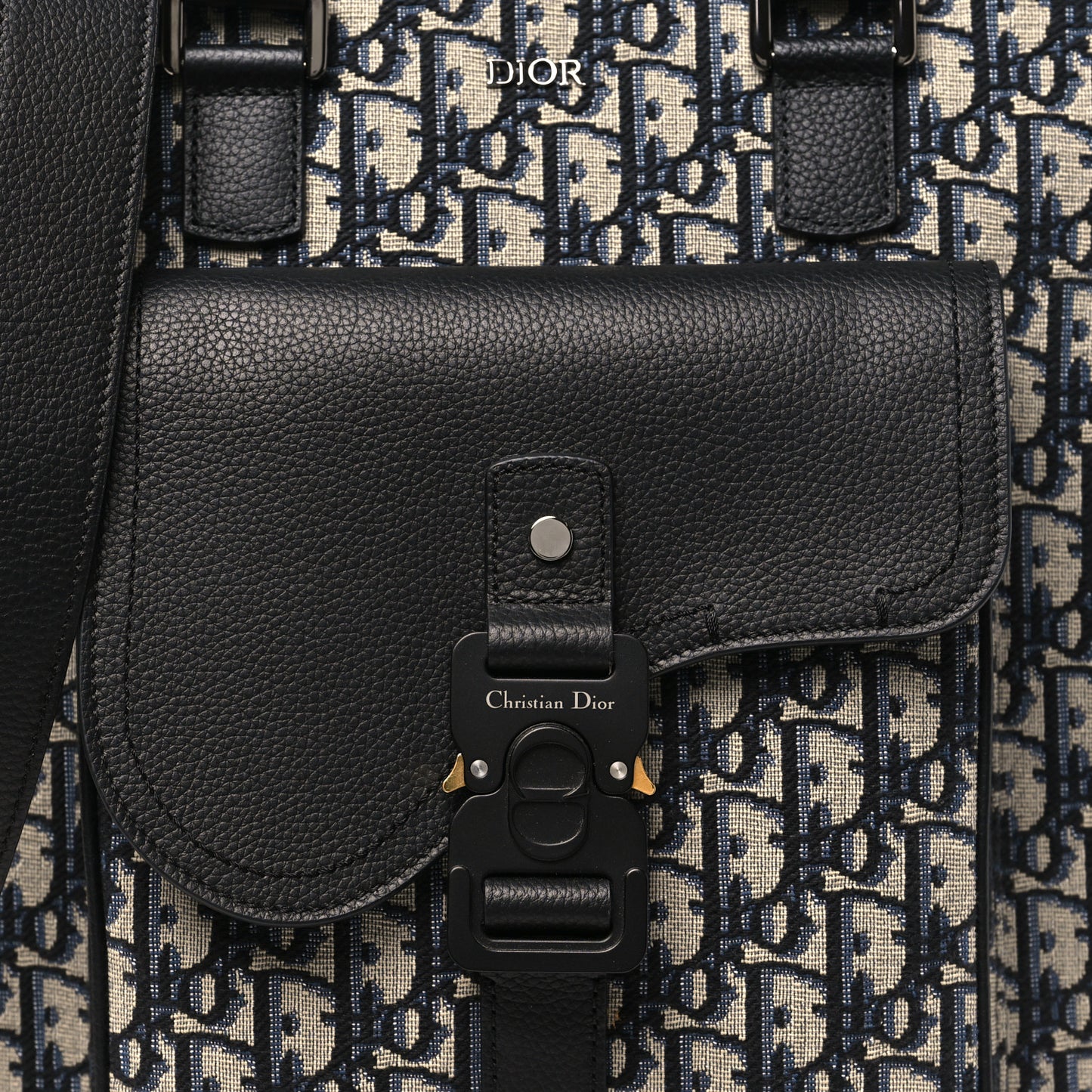 Oblique Saddle Tote Beige Black