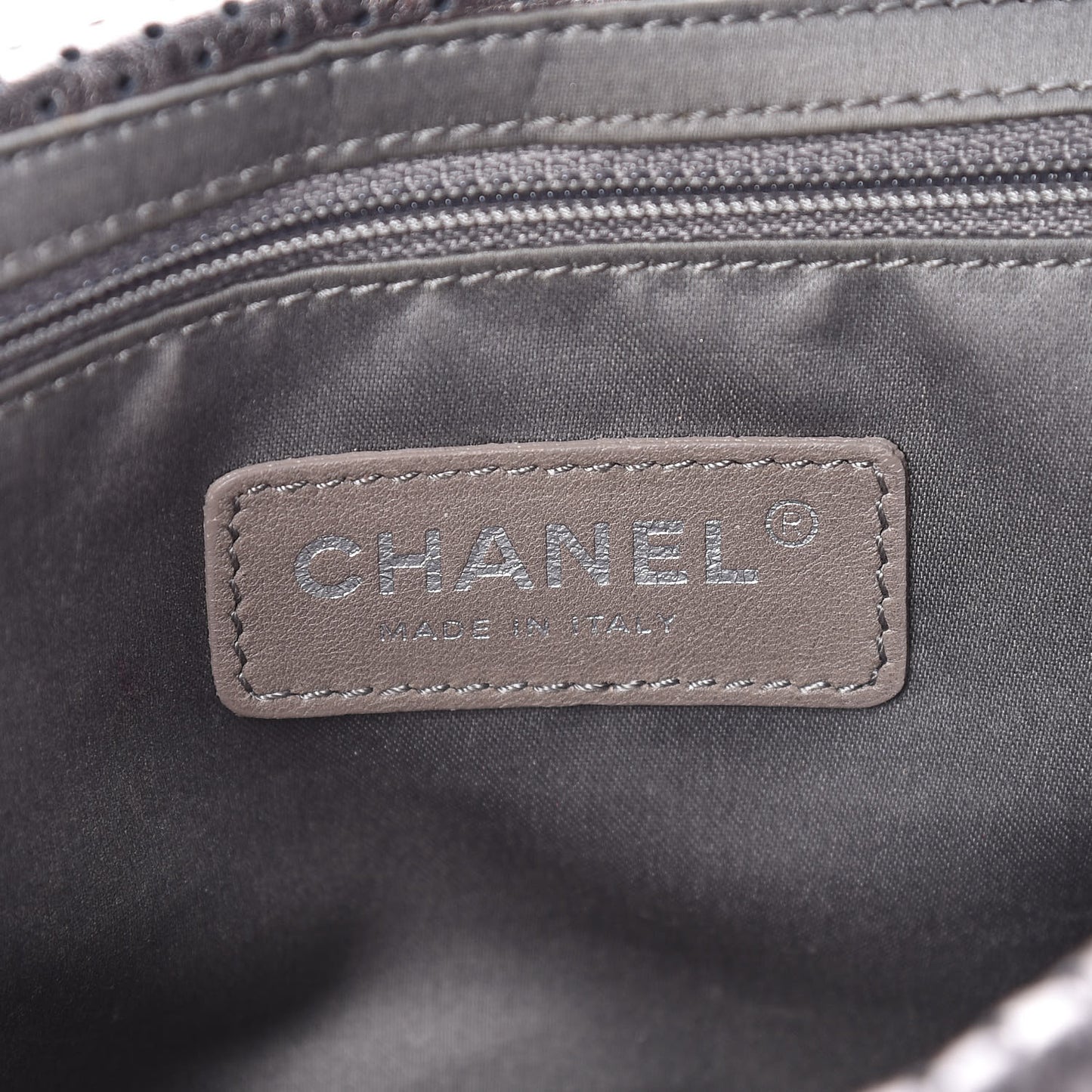 Metallic Crackled Calfskin Perforated Drill Flap Silver