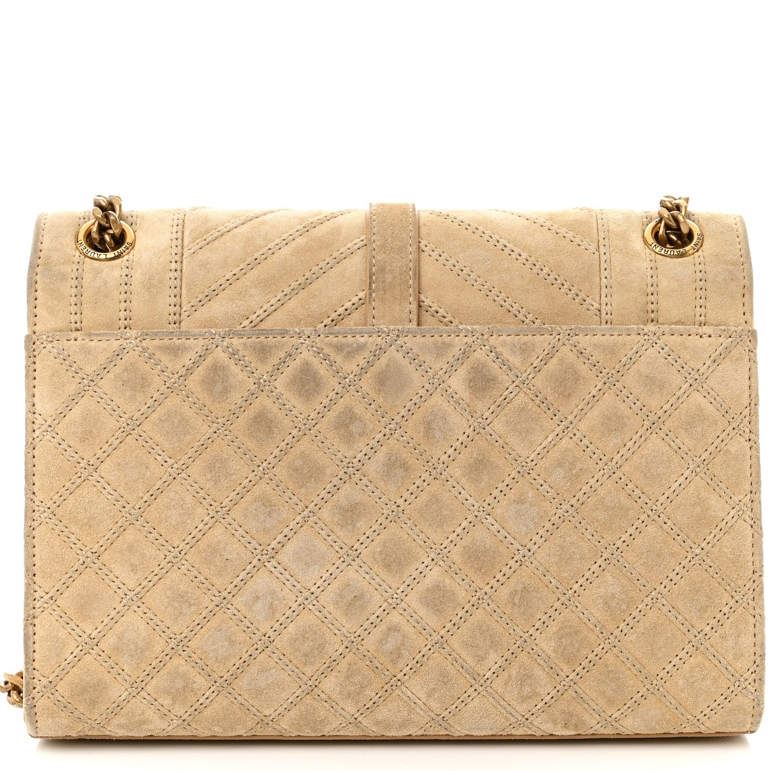 Saint Laurent Suede Mixed Matelasse Triquilt Medium Monogram Envelope Satchel Sea Salt 16 of 17