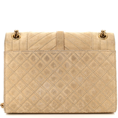 Saint Laurent Suede Mixed Matelasse Triquilt Medium Monogram Envelope Satchel Sea Salt 16 of 17