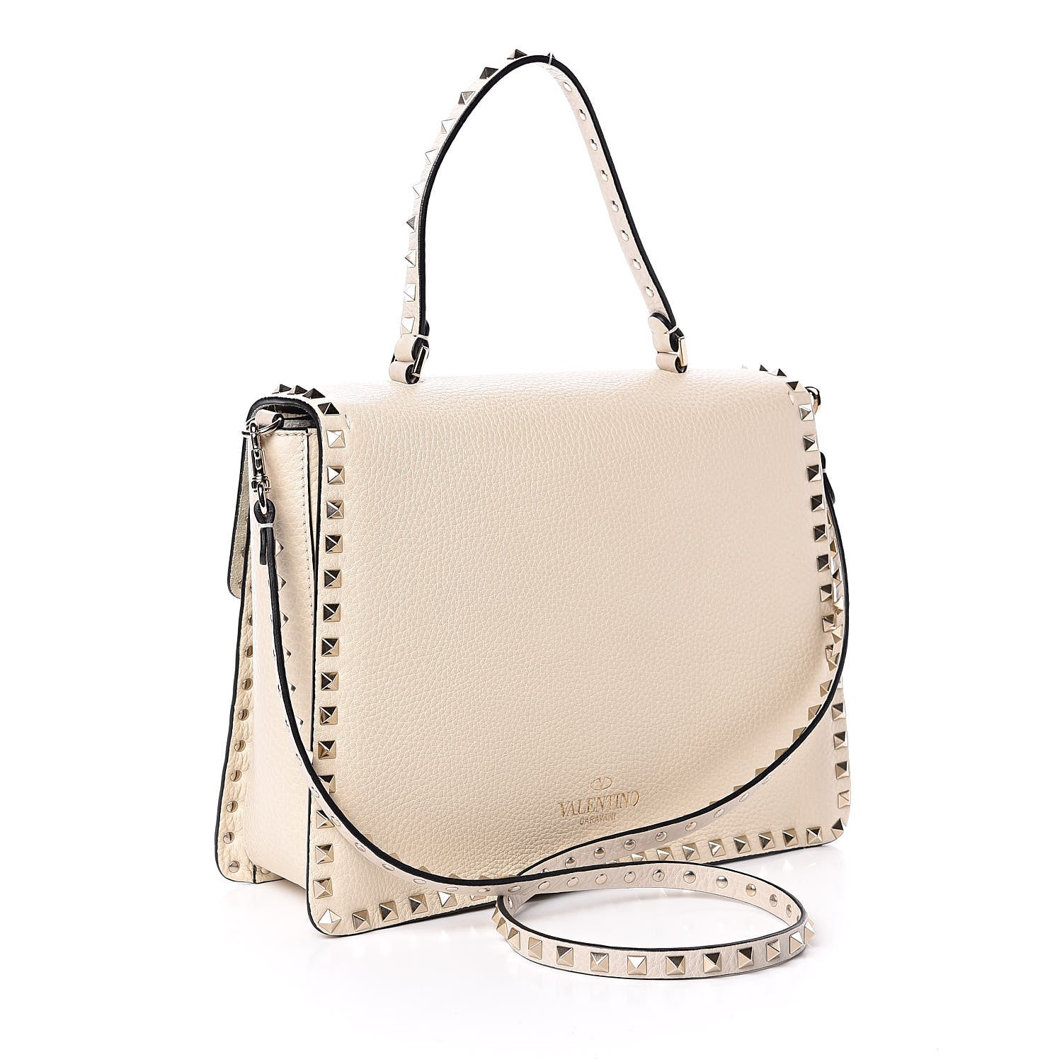 Valentino Garavani Grained Calfskin Rockstud Top Handle Flap Shoulder Bag Light Ivory 3 of 10