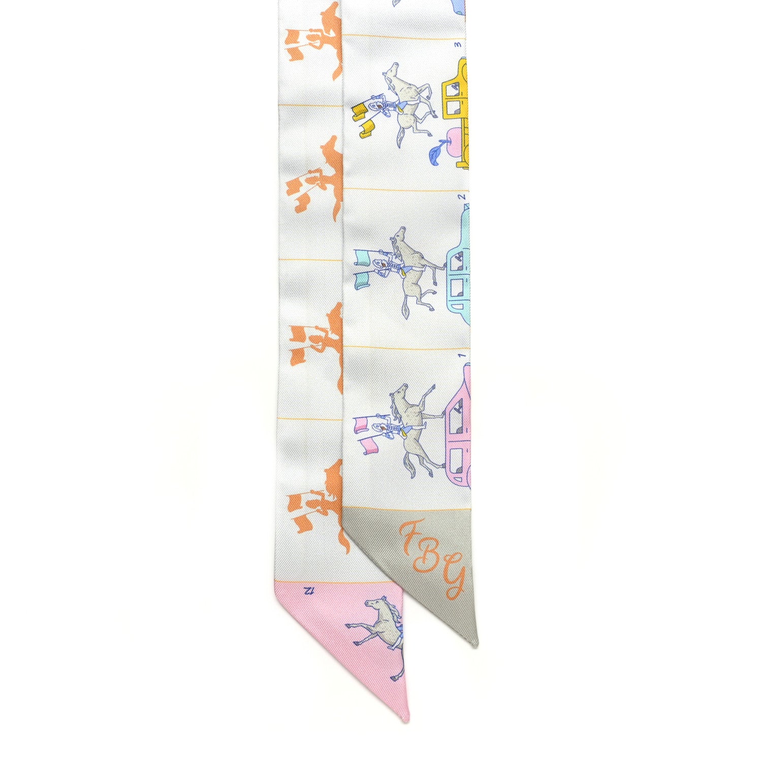 Hermes Silk Parade CG Twilly Gris Perle Vert Jaune 2 of 4