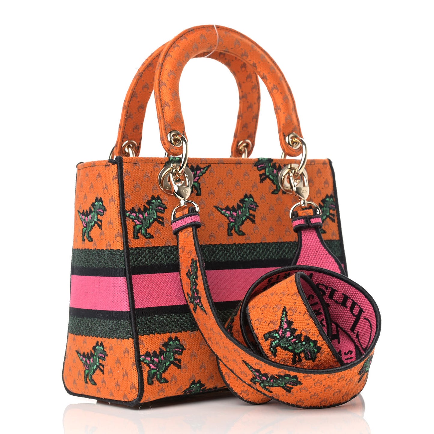 Canvas Embroidered Dino Medium Lady D-Lite Orange Multicolor