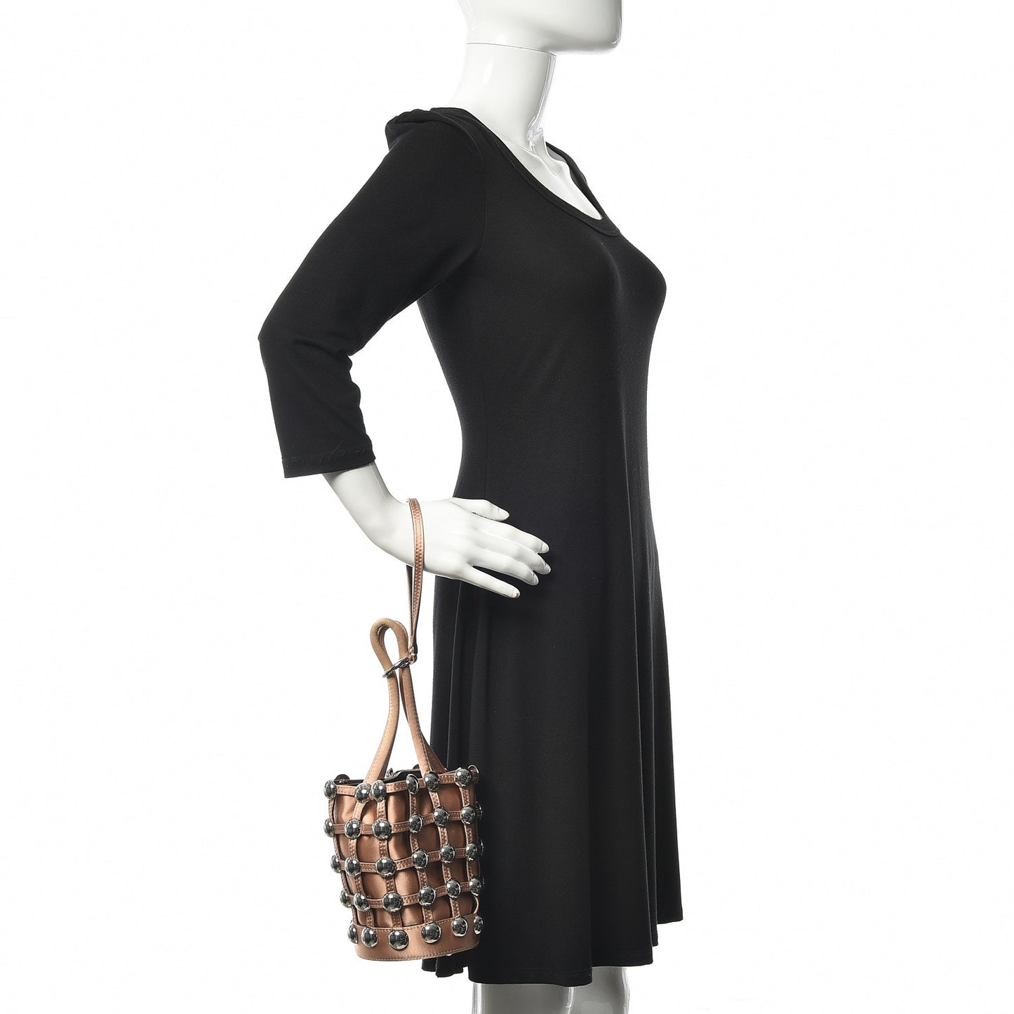 Satin Embellished Mini Roxy Bucket Bag Nude