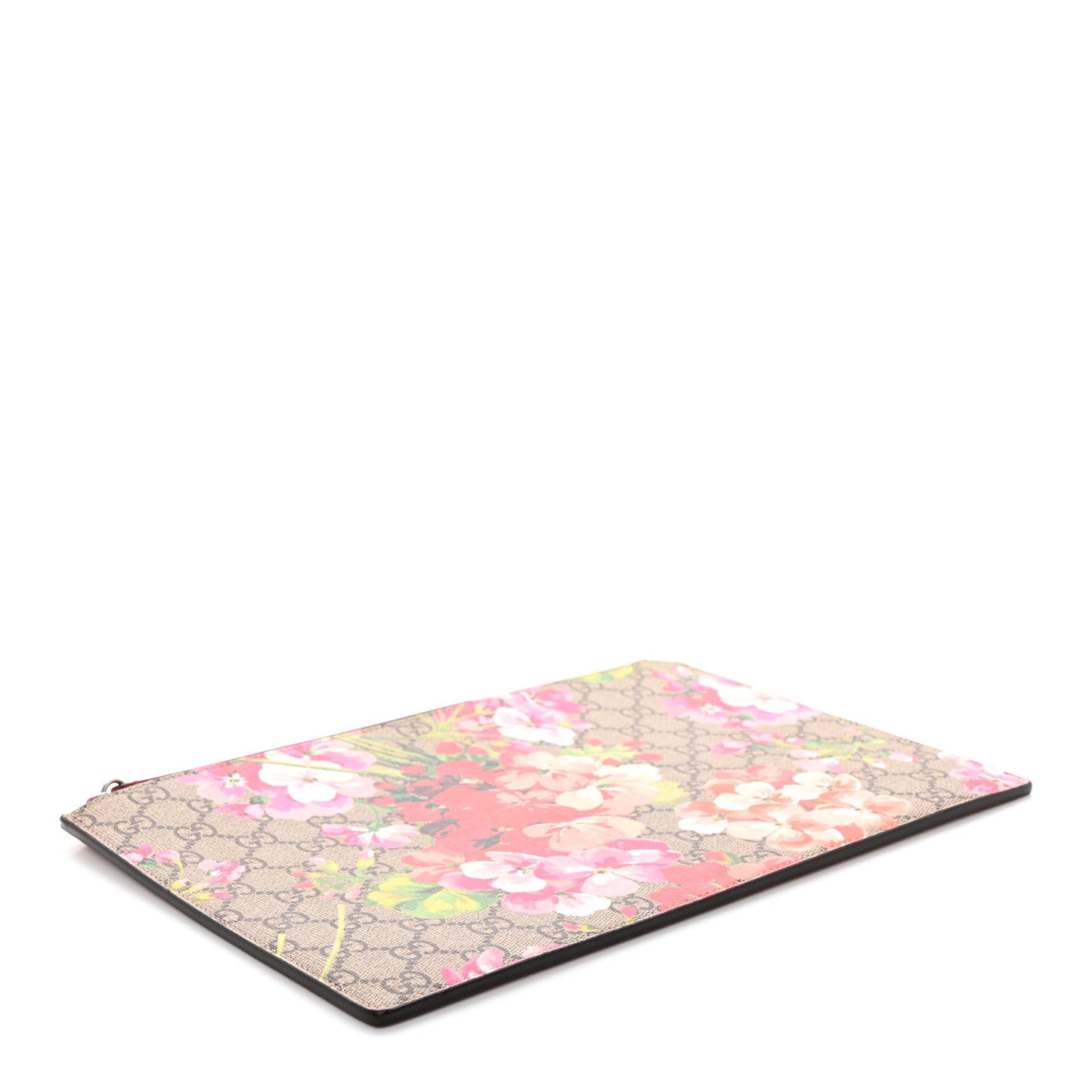 GG Supreme Monogram Blooms Suede Large Zip Pouch Beige Multicolor Dry Rose