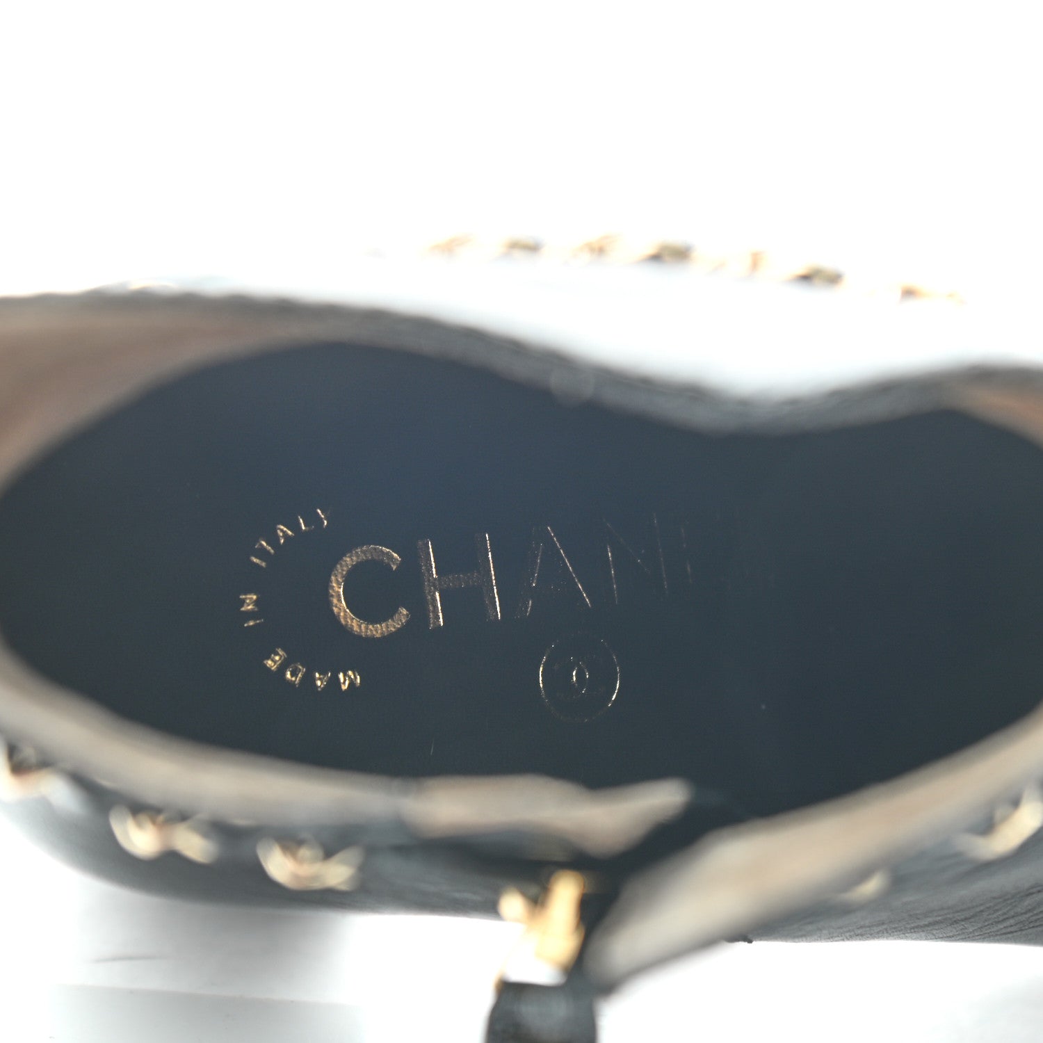 Chanel Crumpled Calfskin Cap Toe Chain Short Boots 37.5 Black 6 of 6