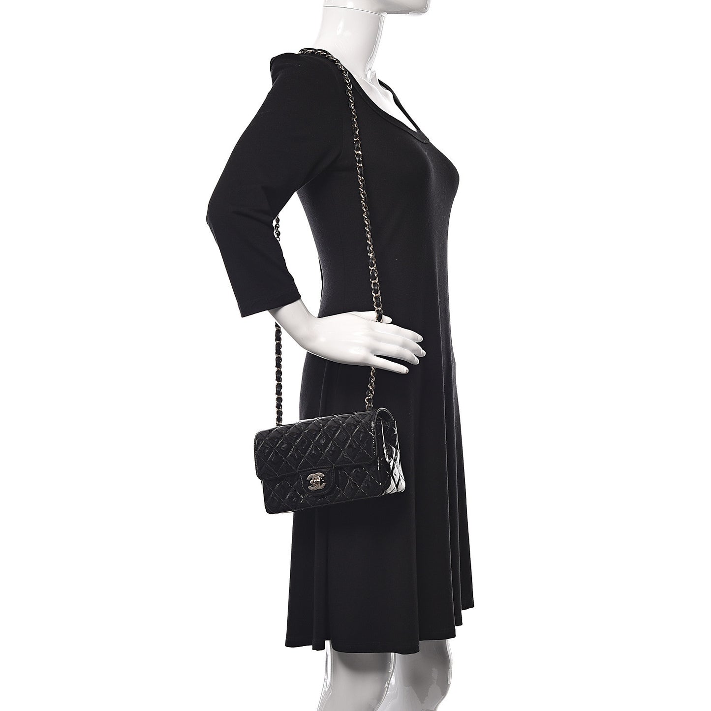 Patent Calfskin Quilted Mini Rectangular Flap Black
