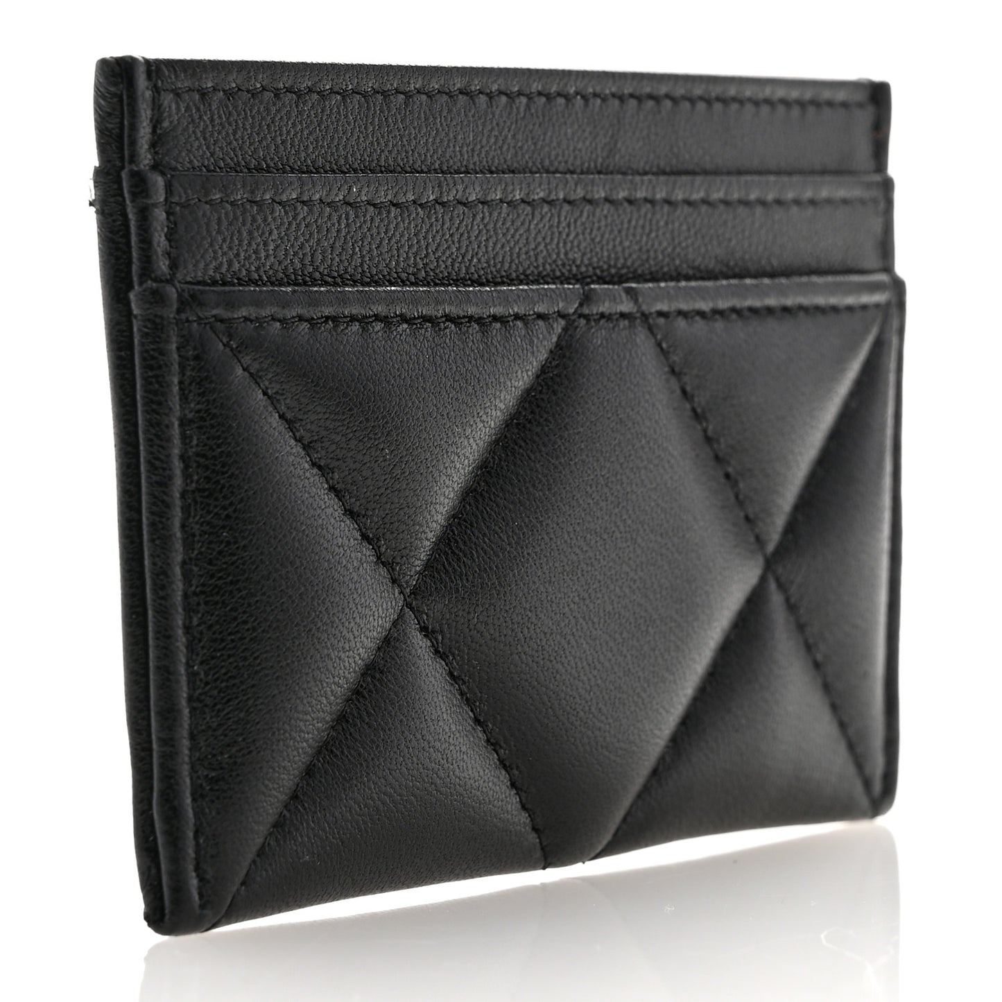Lambskin Quilted Chanel 19 Card Holder Black