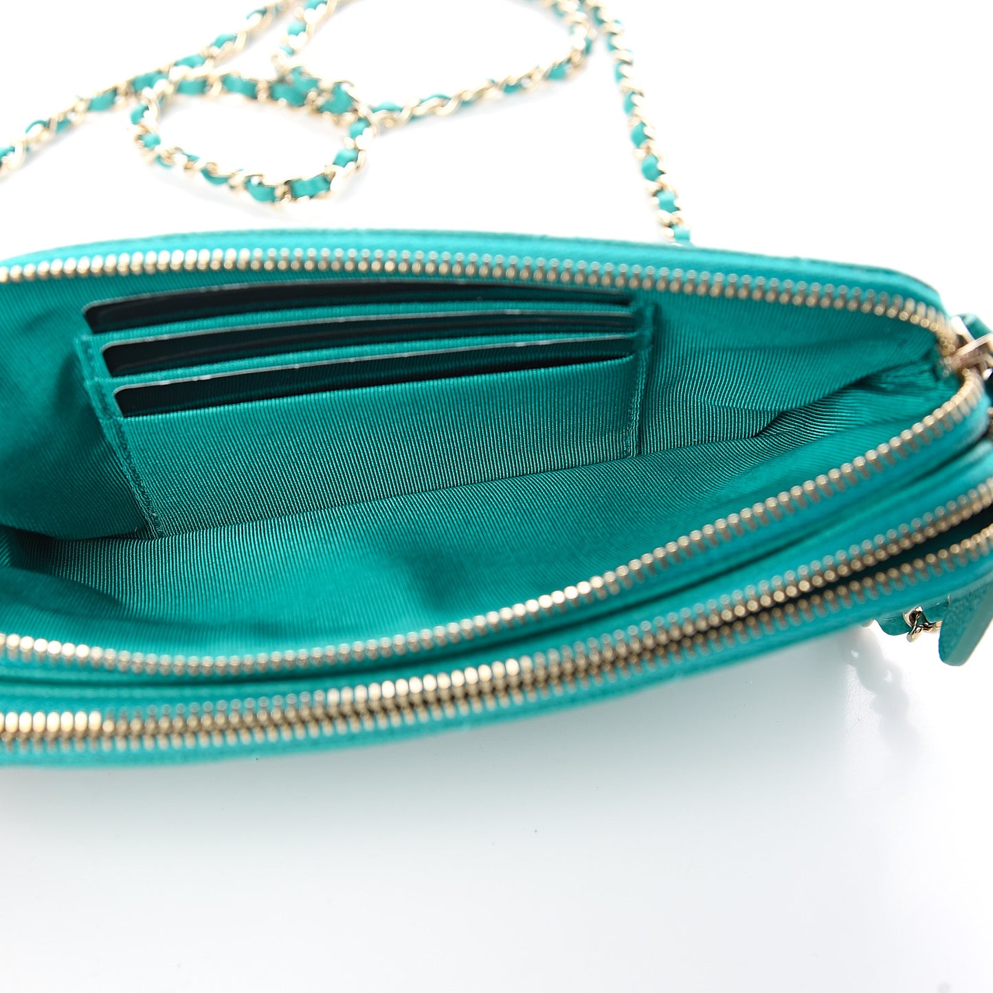 Caviar Quilted Small Clutch With Chain Turquoise