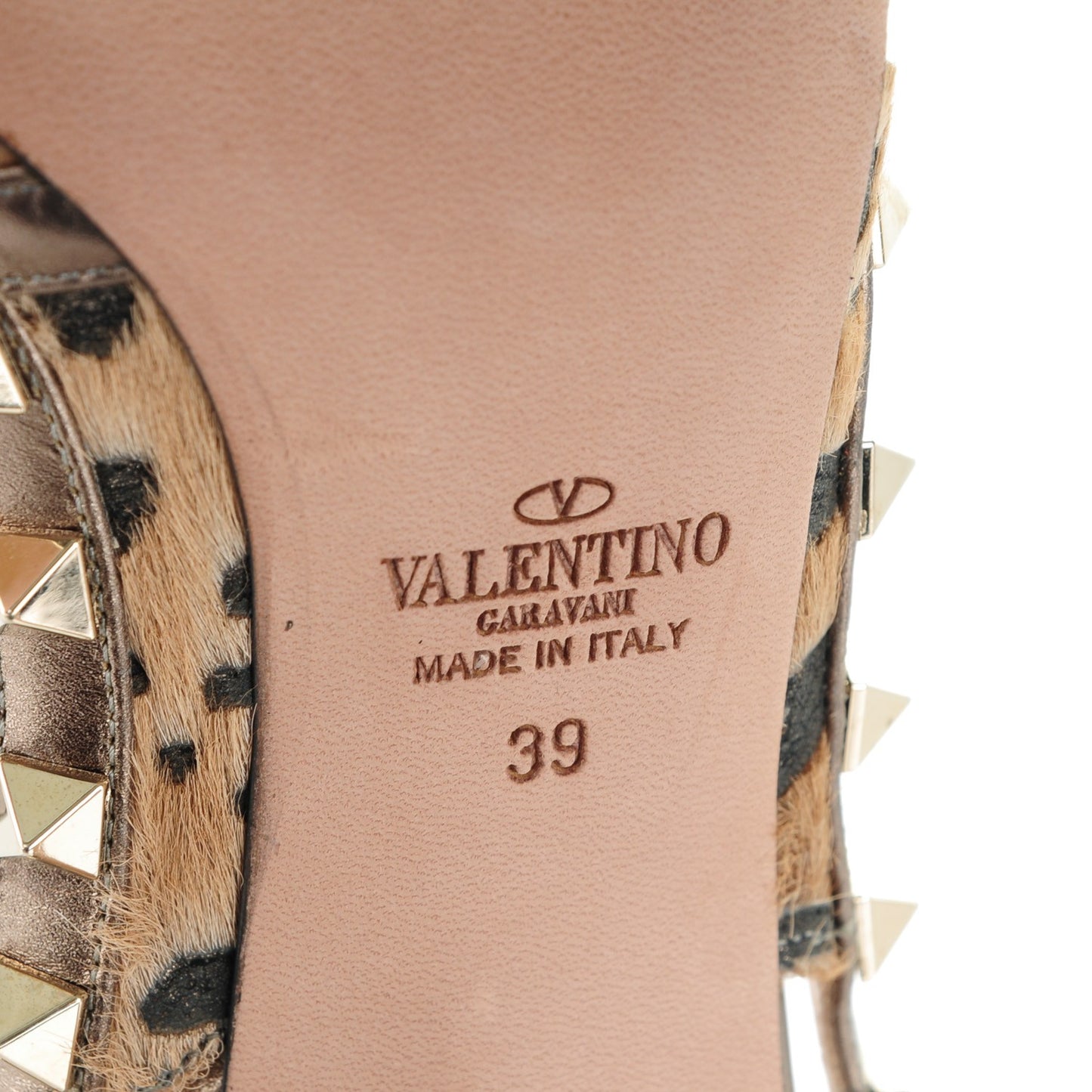 Calf Hair Leopard Print Rockstud Ankle Strap 100mm Pumps 39 Fucile Al Campion
