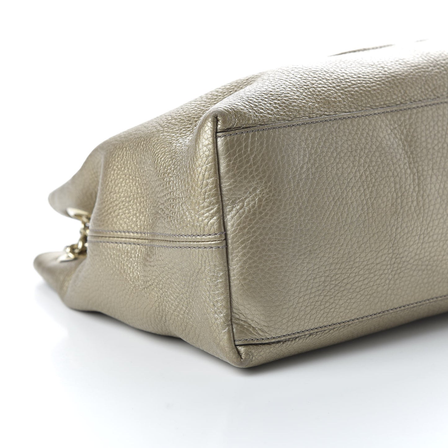 Metallic Pebbled Calfskin Medium Soho Chain Shoulder Bag Golden Beige