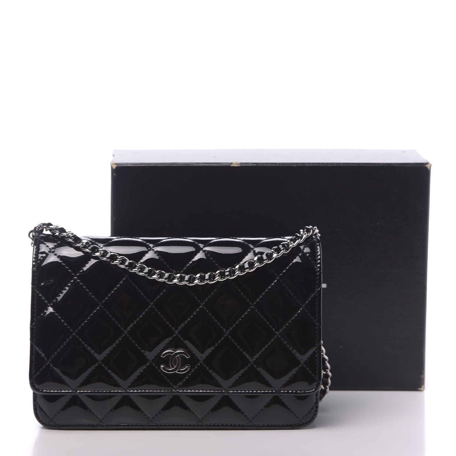Chanel Patent Quilted Wallet On Chain WOC Black 12 of 12