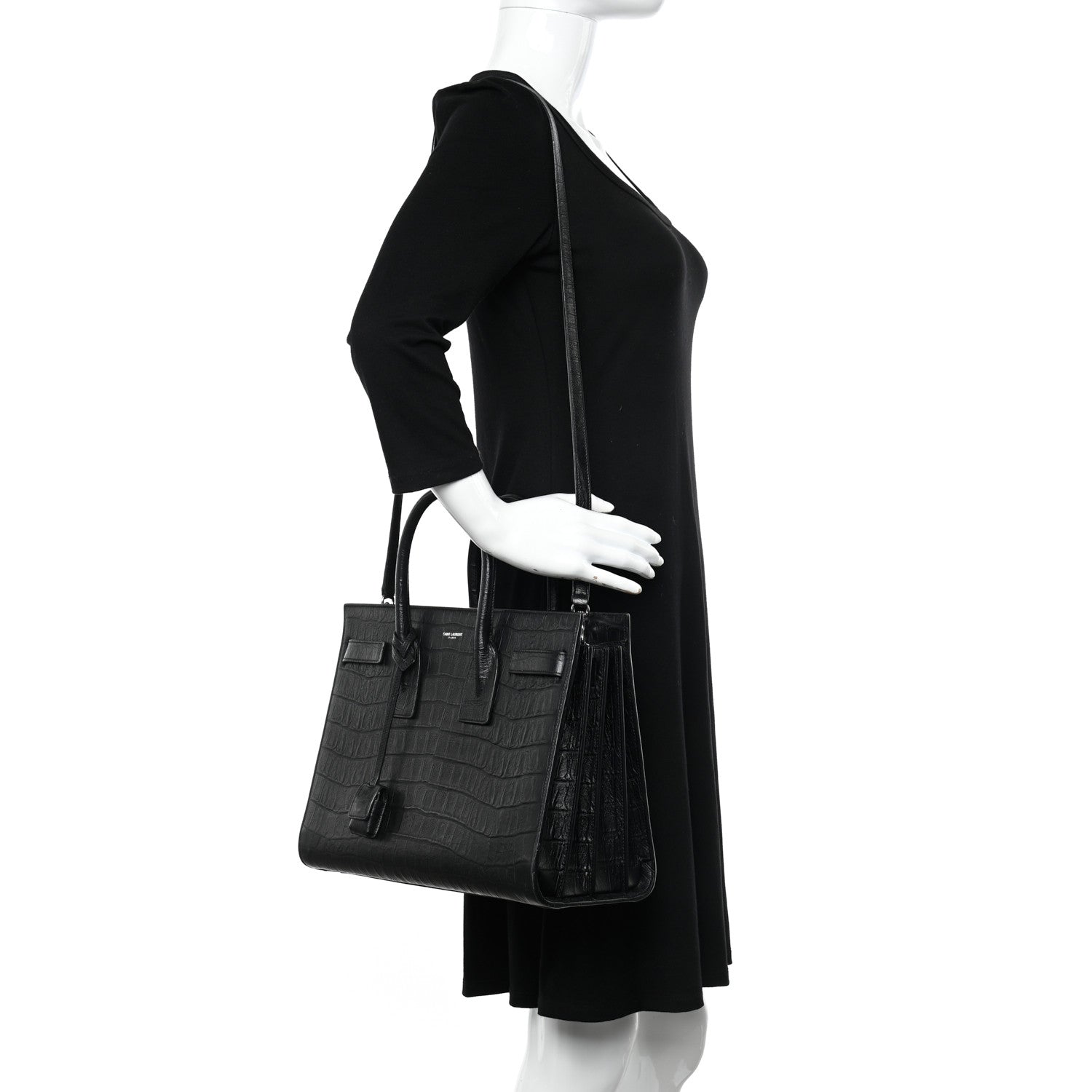 Saint Laurent Calfskin Crocodile Embossed Small Sac de Jour Black 2 of 10
