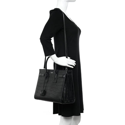Saint Laurent Calfskin Crocodile Embossed Small Sac de Jour Black 2 of 10