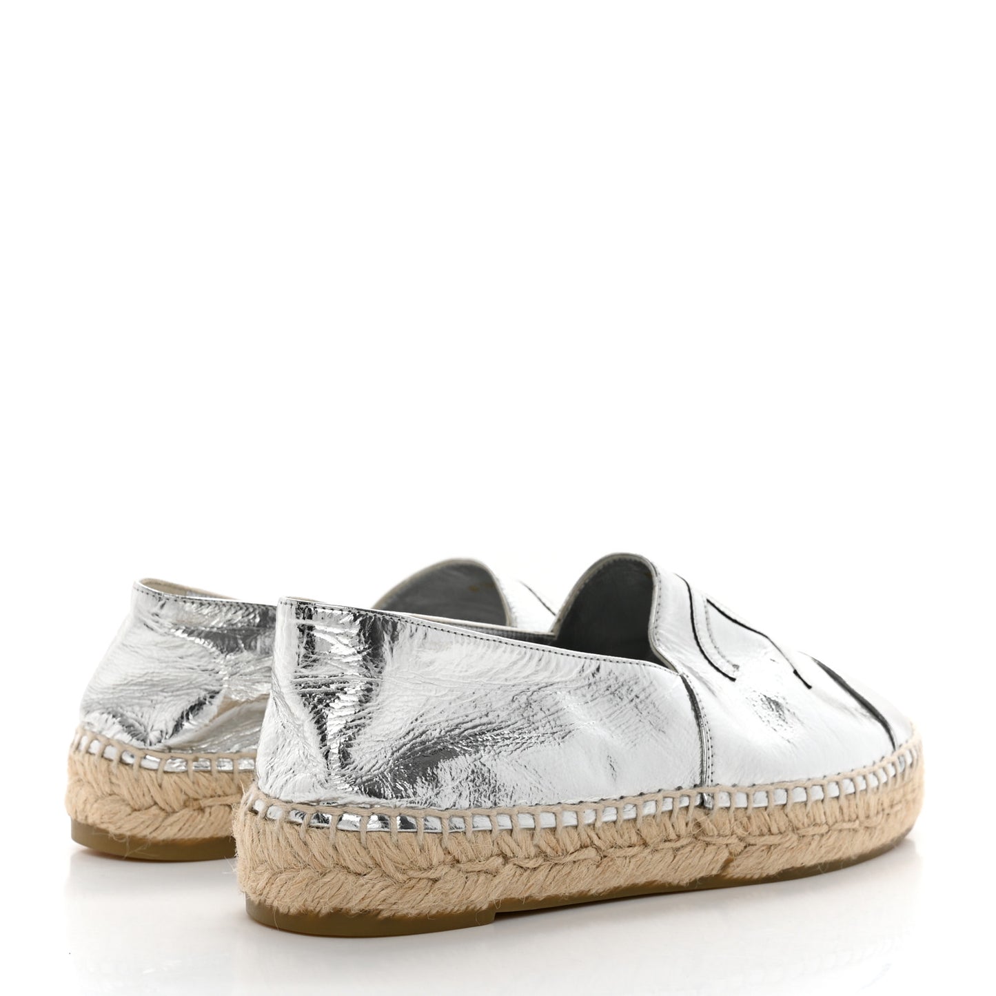 Laminated Goatskin CC Espadrilles 37 Silver