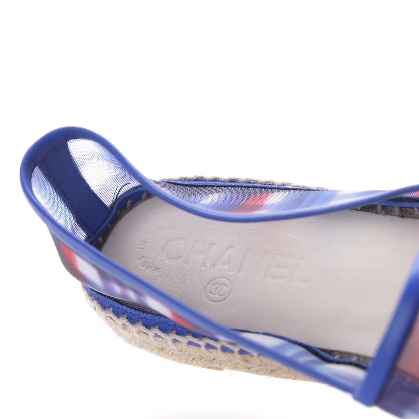 Mesh Lambskin Plaid Print CC Espadrilles 40 Blue White Red
