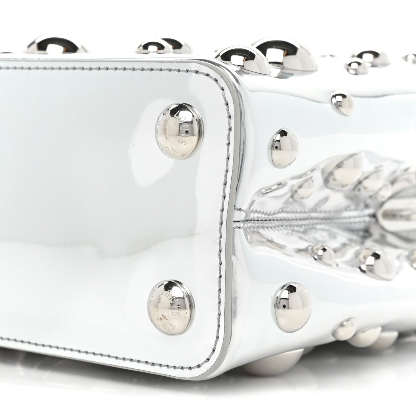 LV X YK Metallic Taurillon Brass Metal Dots Capucines BB Silver