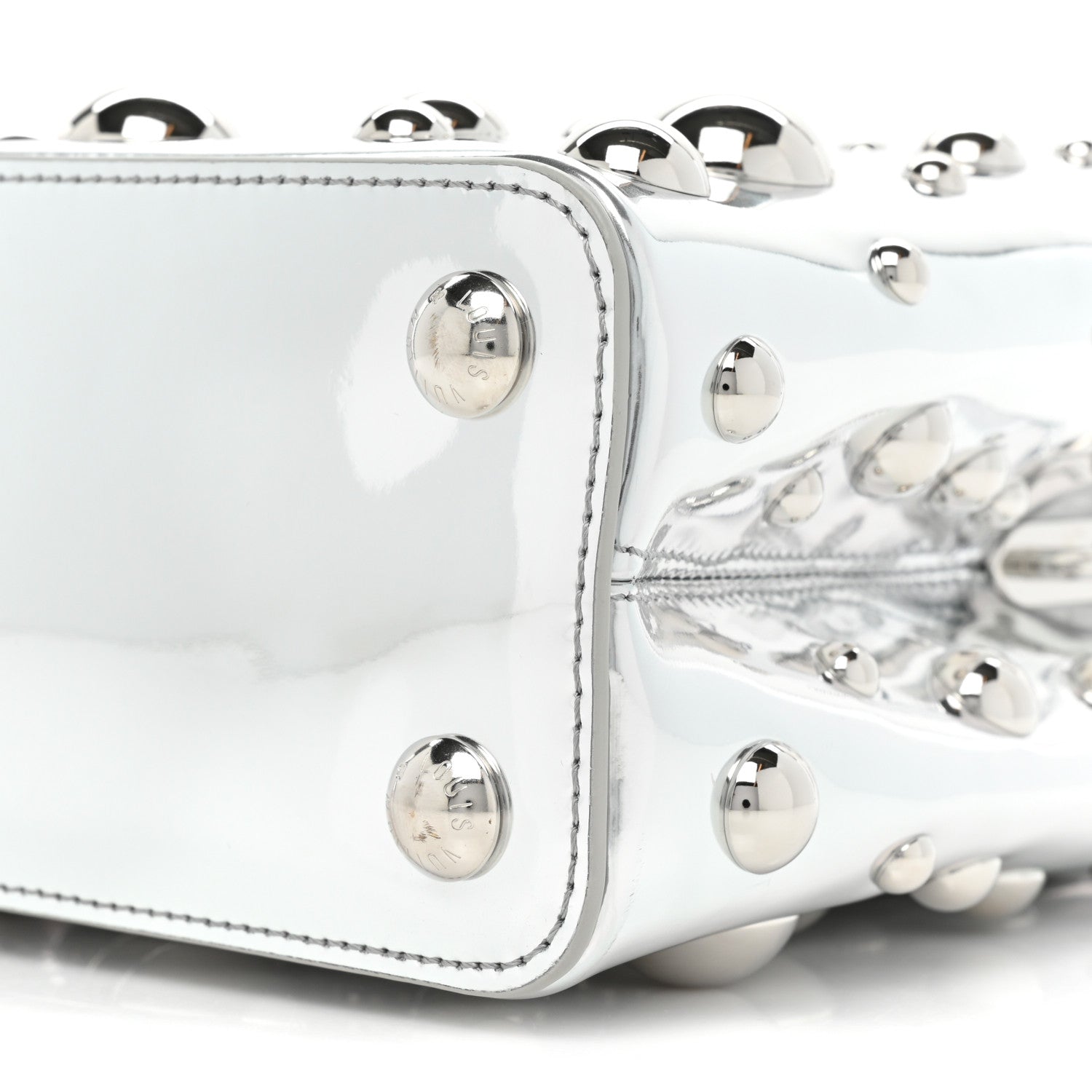 Louis Vuitton LV X YK Metallic Taurillon Brass Metal Dots Capucines BB Silver 8 of 15