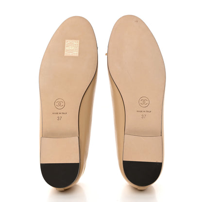 Chanel Lambskin Cap Toe CC Ballerina Flats 37 Beige Black 5 of 9