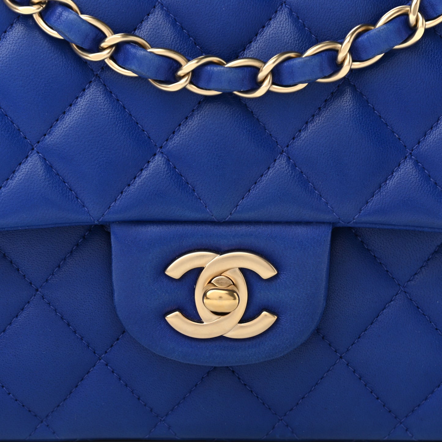 Lambskin Quilted Medium Double Flap Blue
