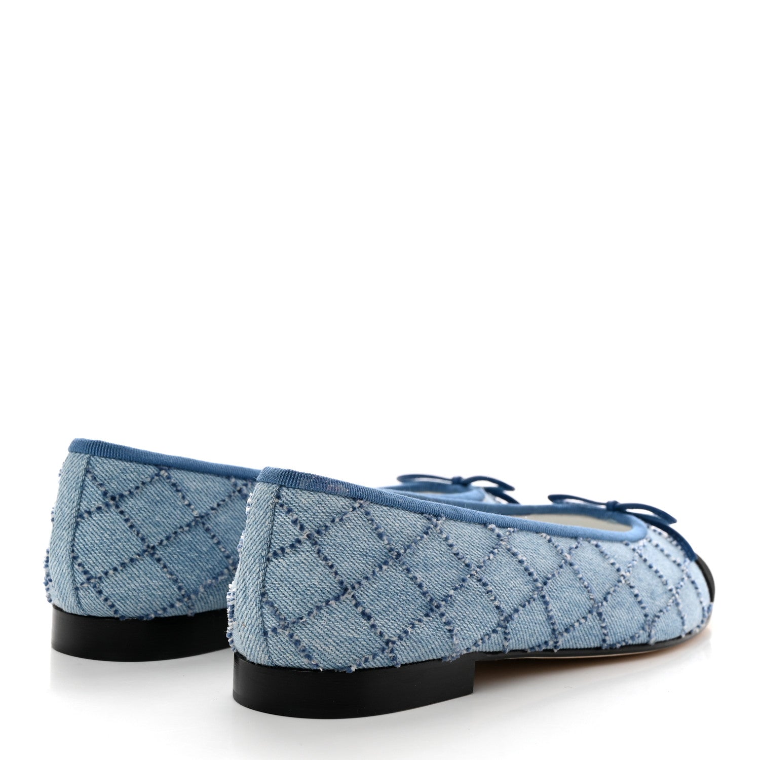 Chanel Denim Embroidered Grosgrain CC Cap Toe Ballerina Flats 39.5 Blue Black 4 of 10