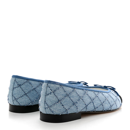 Chanel Denim Embroidered Grosgrain CC Cap Toe Ballerina Flats 39.5 Blue Black 4 of 10