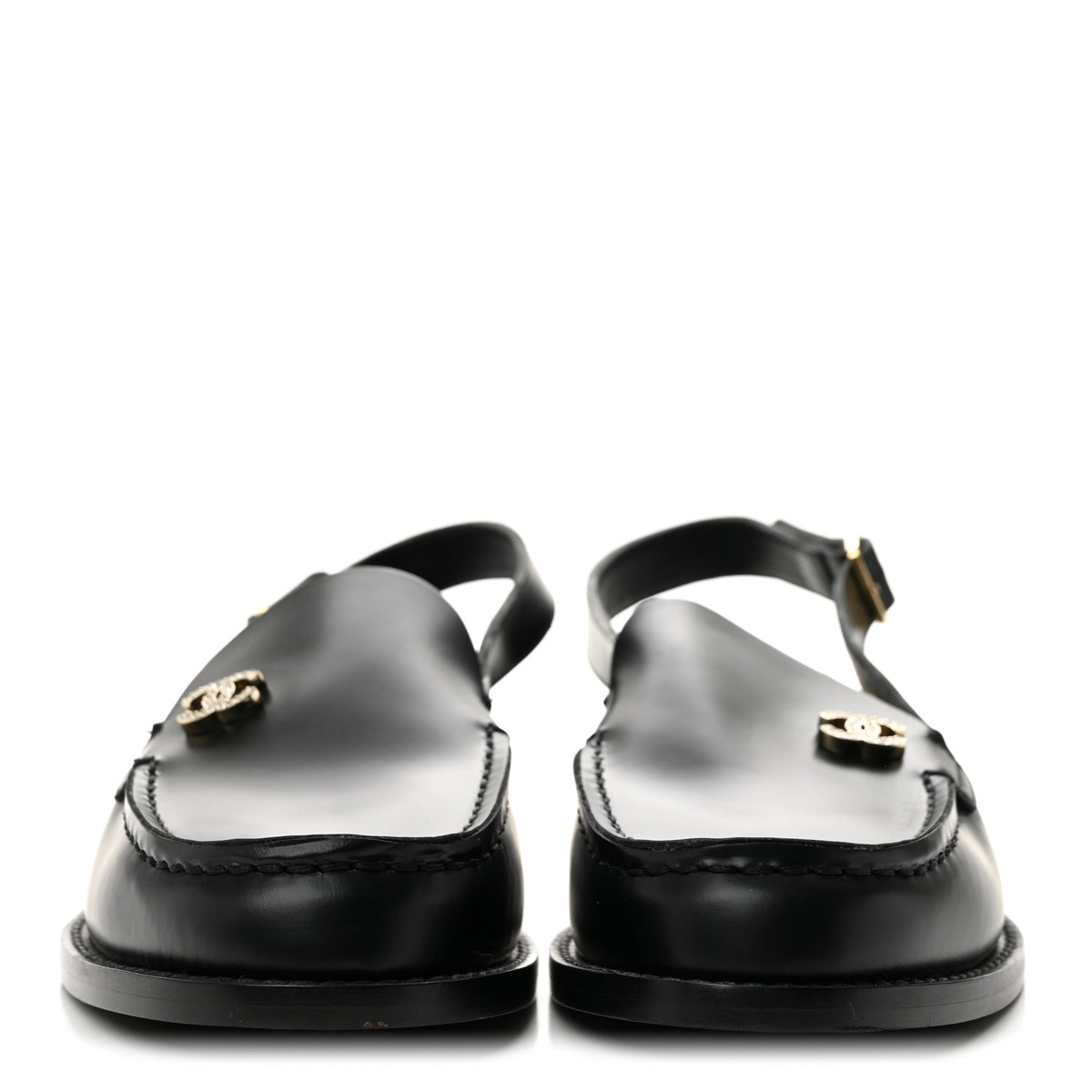 Calfskin Crystal Slingback Loafers 38 Black